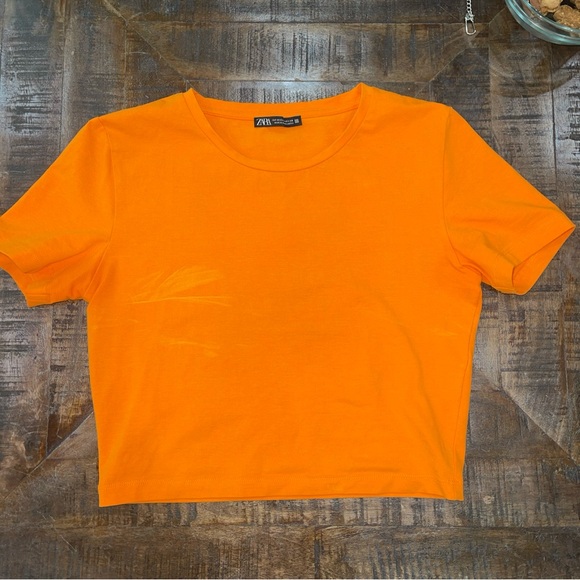 Zara Short Sleeve T- Shirt Basic Cotton Top Orange Color Size Medium - Picture 3 of 8